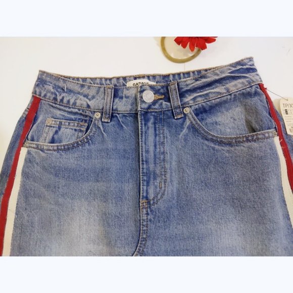 Garage Jean Skirt Frayed Hem Side Stripes - Picture 8 of 15